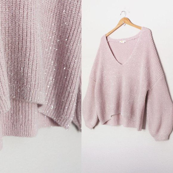Boden Chunky Fluffy V Neck Wool Blend Sweater Metallic Sparkly Cameo Pink 16/18 - Picture 4 of 16